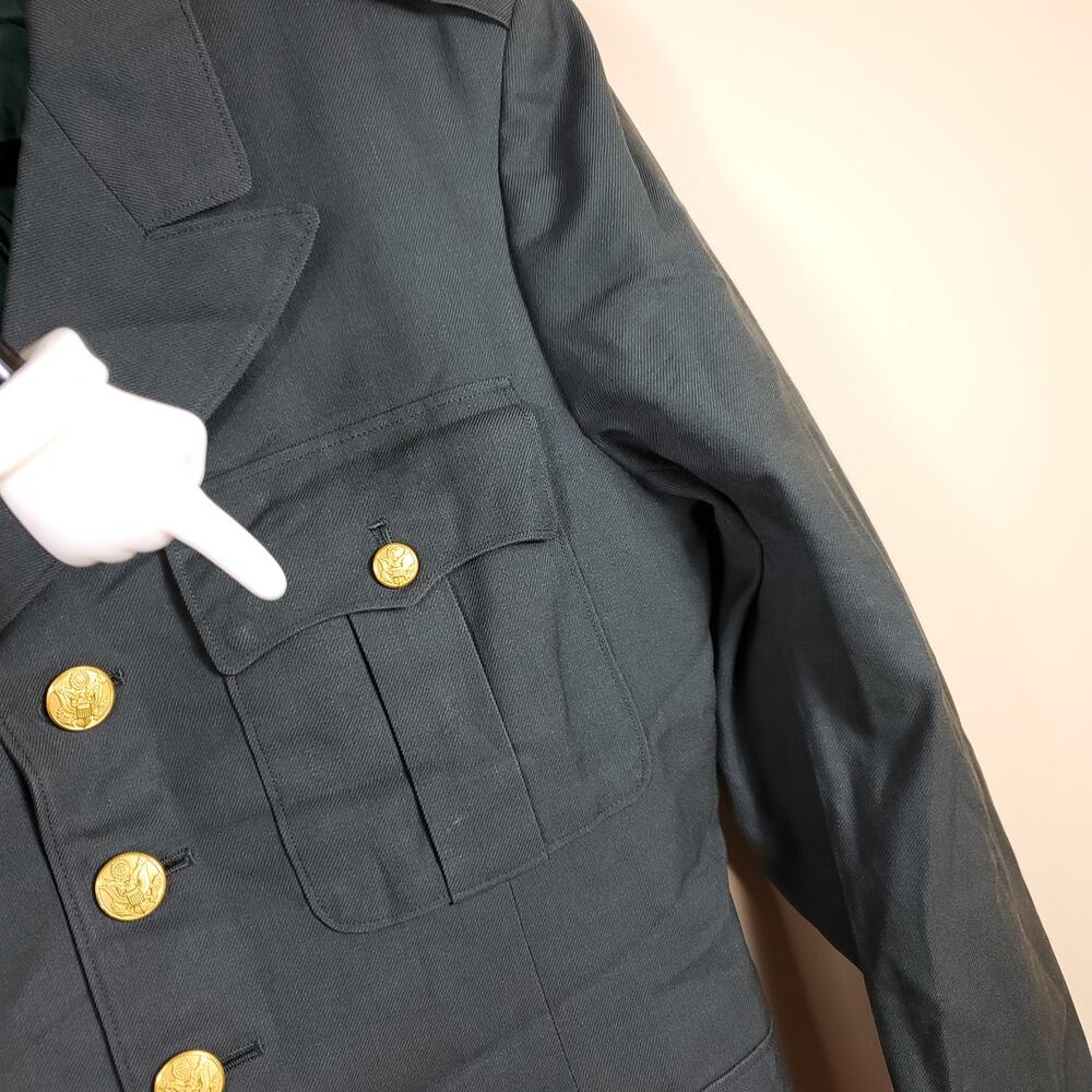 Vintage Army Green Service Coat Blazer Gold Tone Hardware Wool 42R - Picture 5 of 12